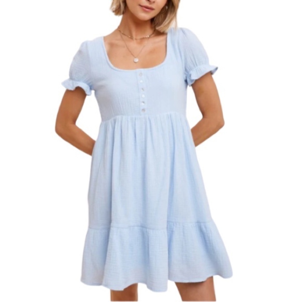 in loom | Light Blue Gauze Short Sleeve Babydoll Dress Medium Cottagecore
